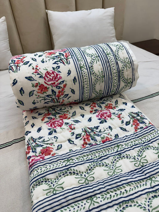 Rose Vines Bouquet Reversible Double Bed Quilt