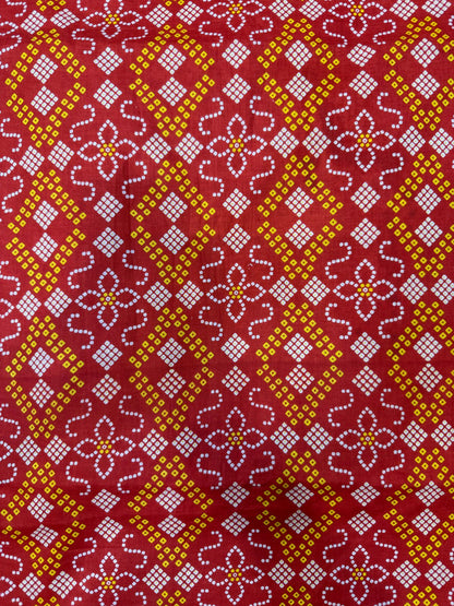 Red Heritage Bandhej Cotton Fabric
