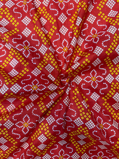 Red Heritage Bandhej Cotton Fabric