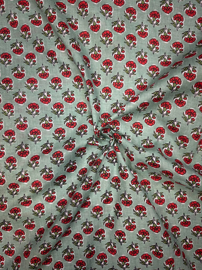 Pista Green Booti Cotton Fabric
