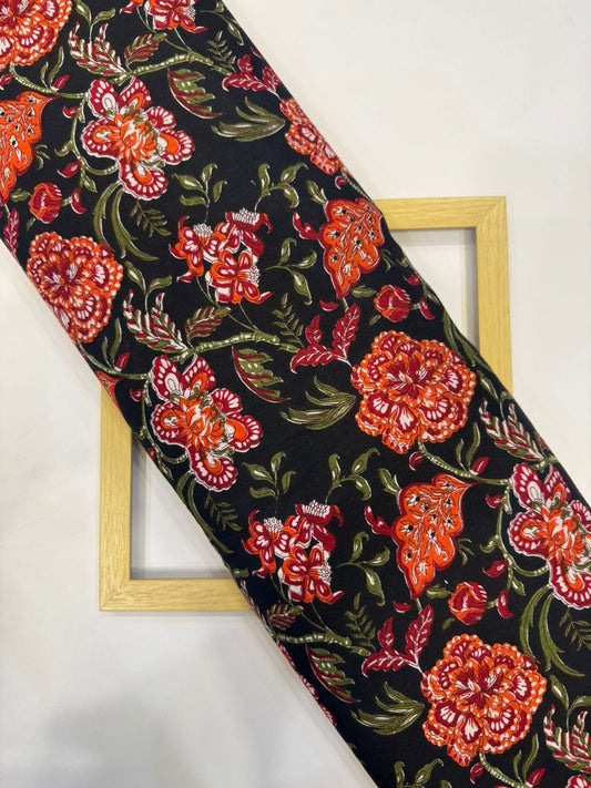 Black Amber Floral Cotton Fabric