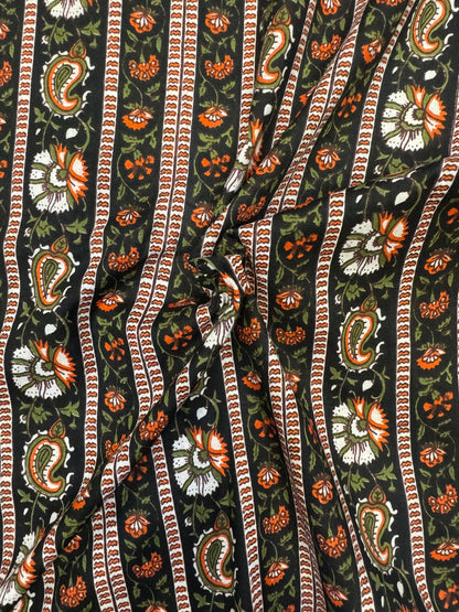 Black Amber Stripes Cotton Fabric