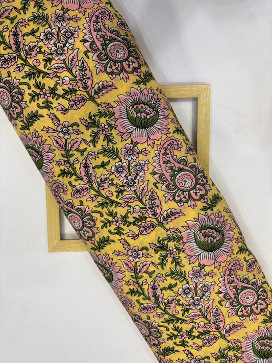 Pastel Yellow Blossom Cotton Fabric