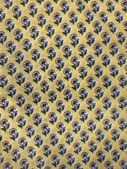 Pastel Yellow Booti Cotton Fabric
