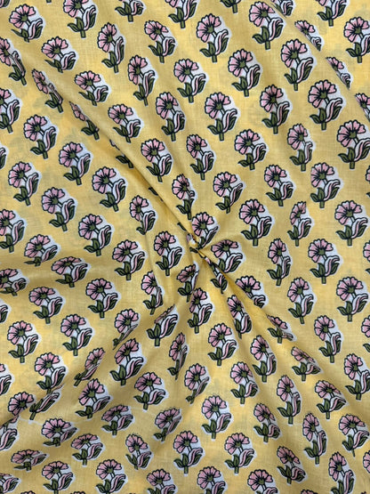 Pastel Yellow Booti Cotton Fabric