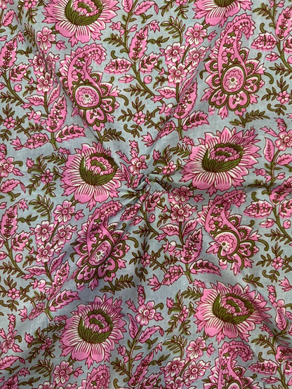 Pastel Mint Blossom Cotton Fabric