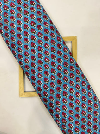 Blue Crimson Buds Cotton Fabric