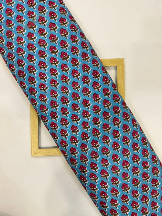 Blue Crimson Buds Cotton Fabric
