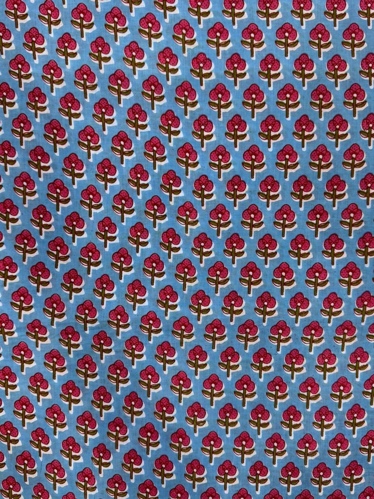 Blue Crimson Buds Cotton Fabric