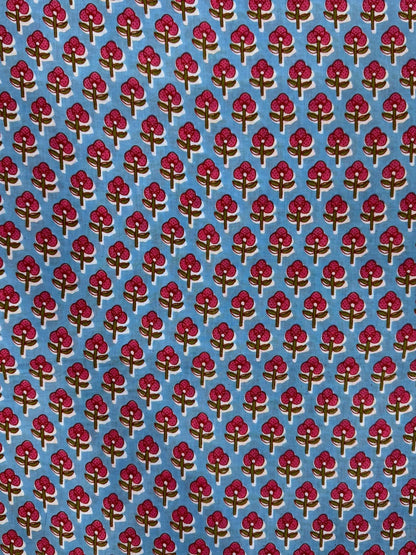 Blue Crimson Buds Cotton Fabric