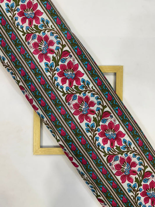 Blue Crimson Panel Cotton Fabric