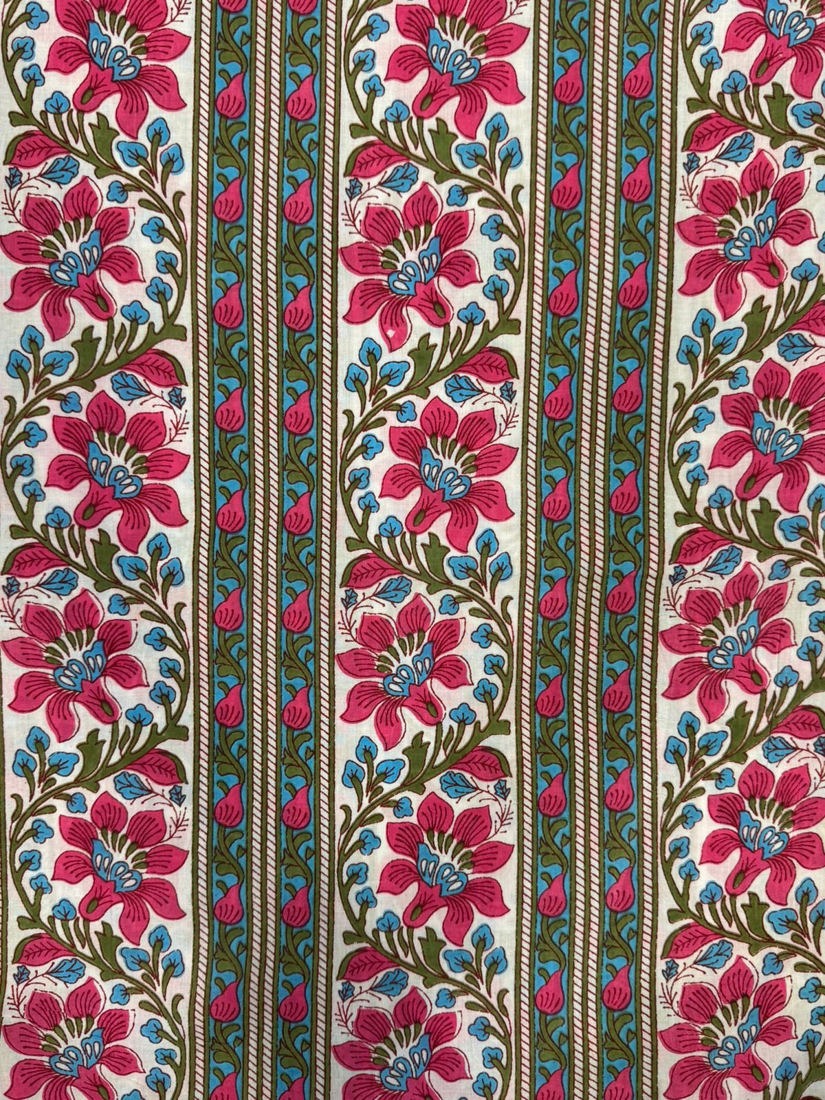 Blue Crimson Panel Cotton Fabric