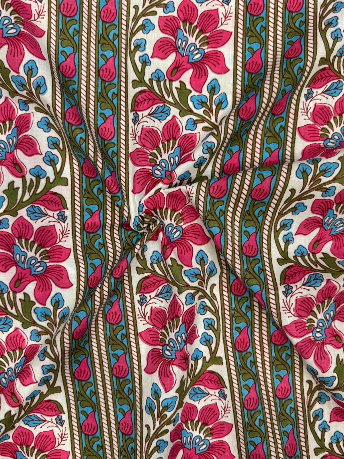 Blue Crimson Panel Cotton Fabric