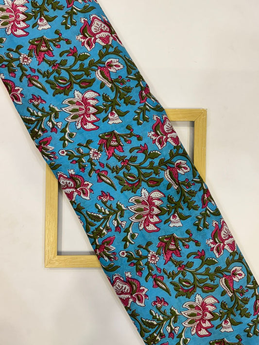 Blue Crimson Petals Cotton Fabric