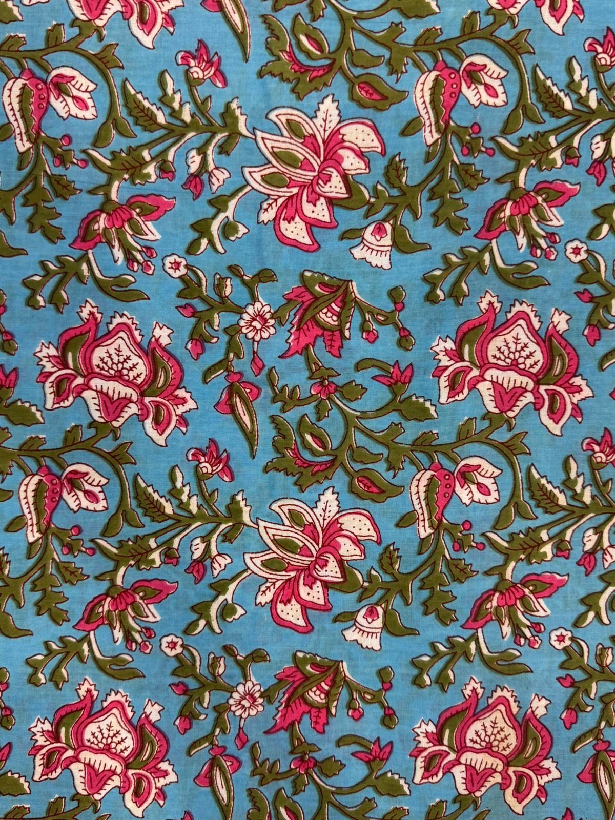 Blue Crimson Petals Cotton Fabric