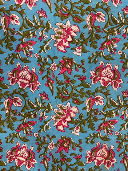 Blue Crimson Petals Cotton Fabric