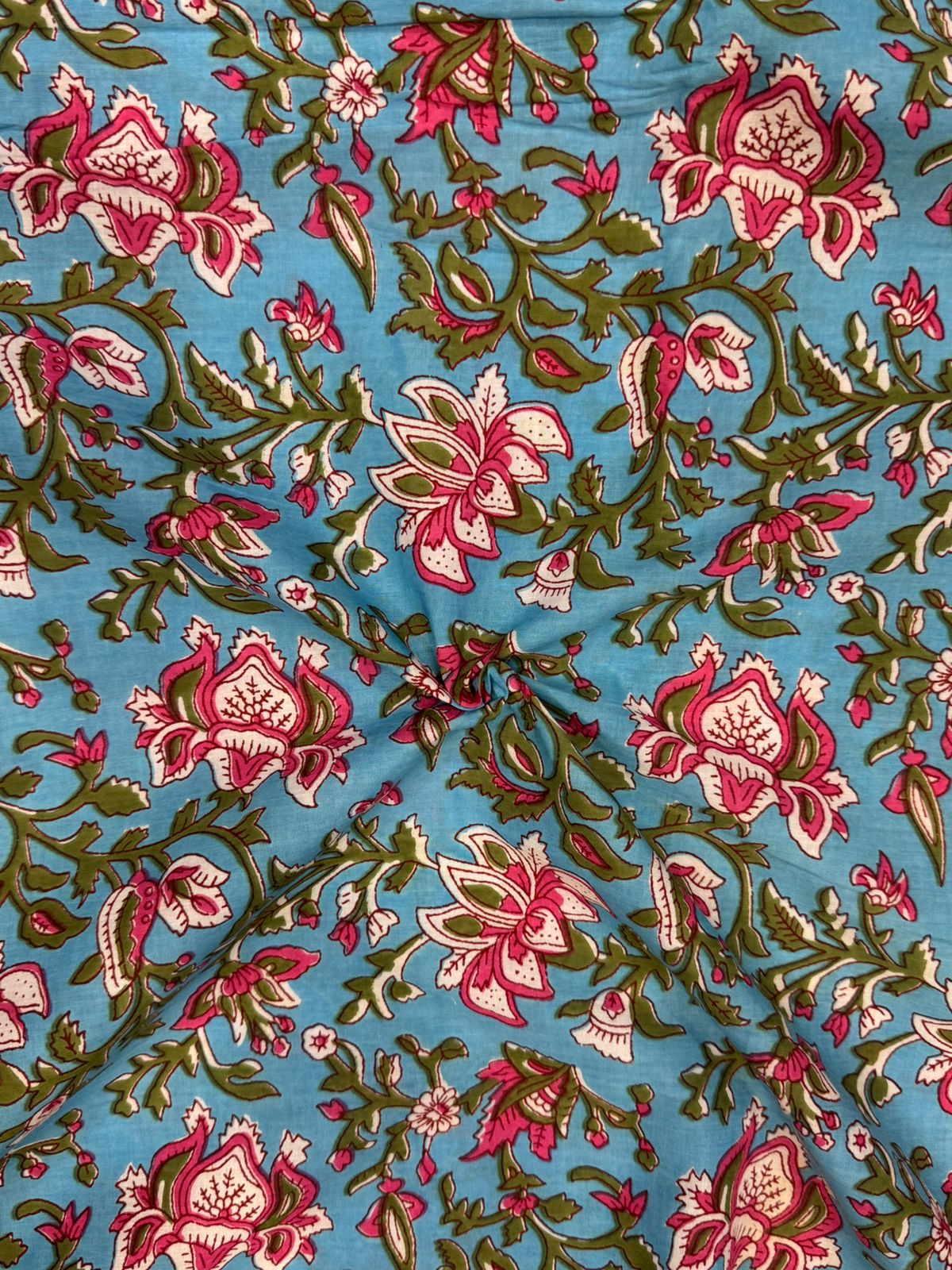 Blue Crimson Petals Cotton Fabric