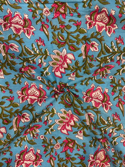 Blue Crimson Petals Cotton Fabric