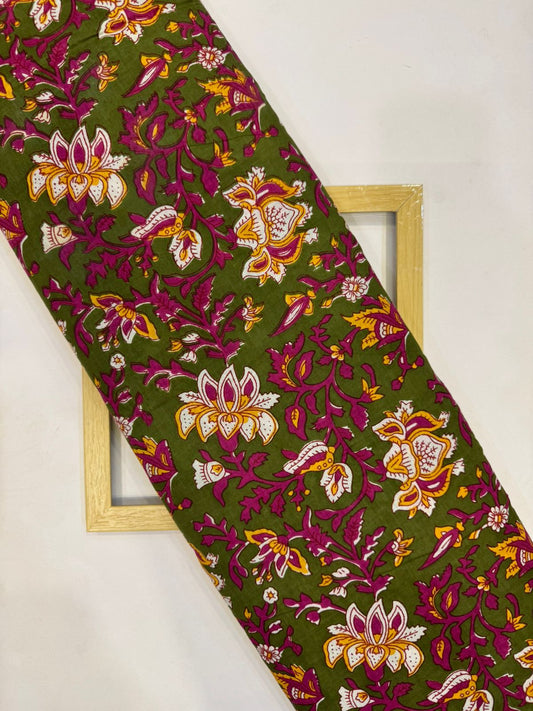 Mehandi Wine Petals Cotton Fabric