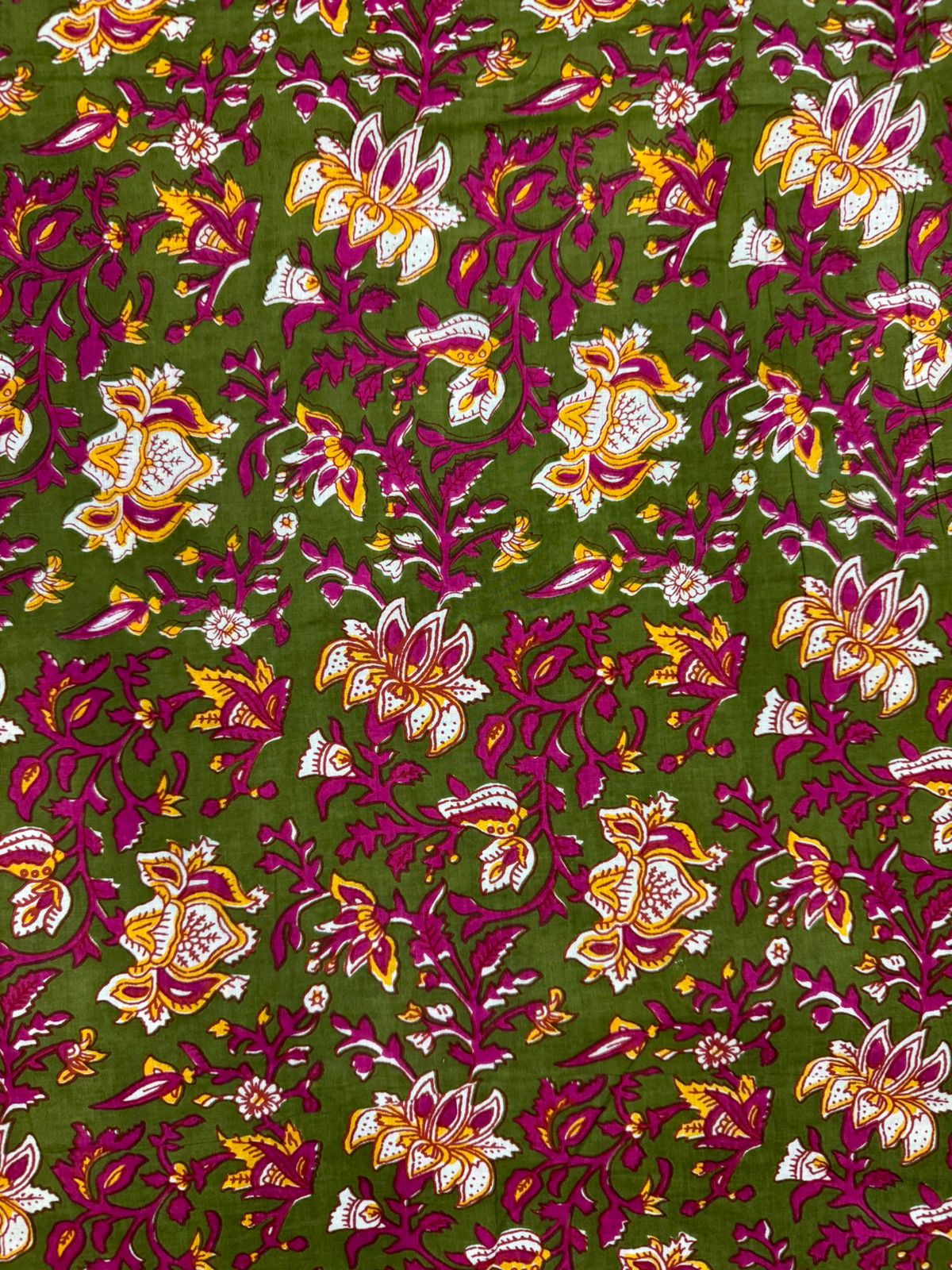 Mehandi Wine Petals Cotton Fabric