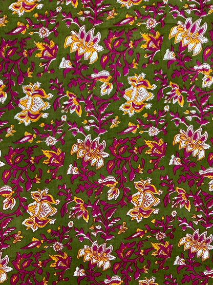 Mehandi Wine Petals Cotton Fabric