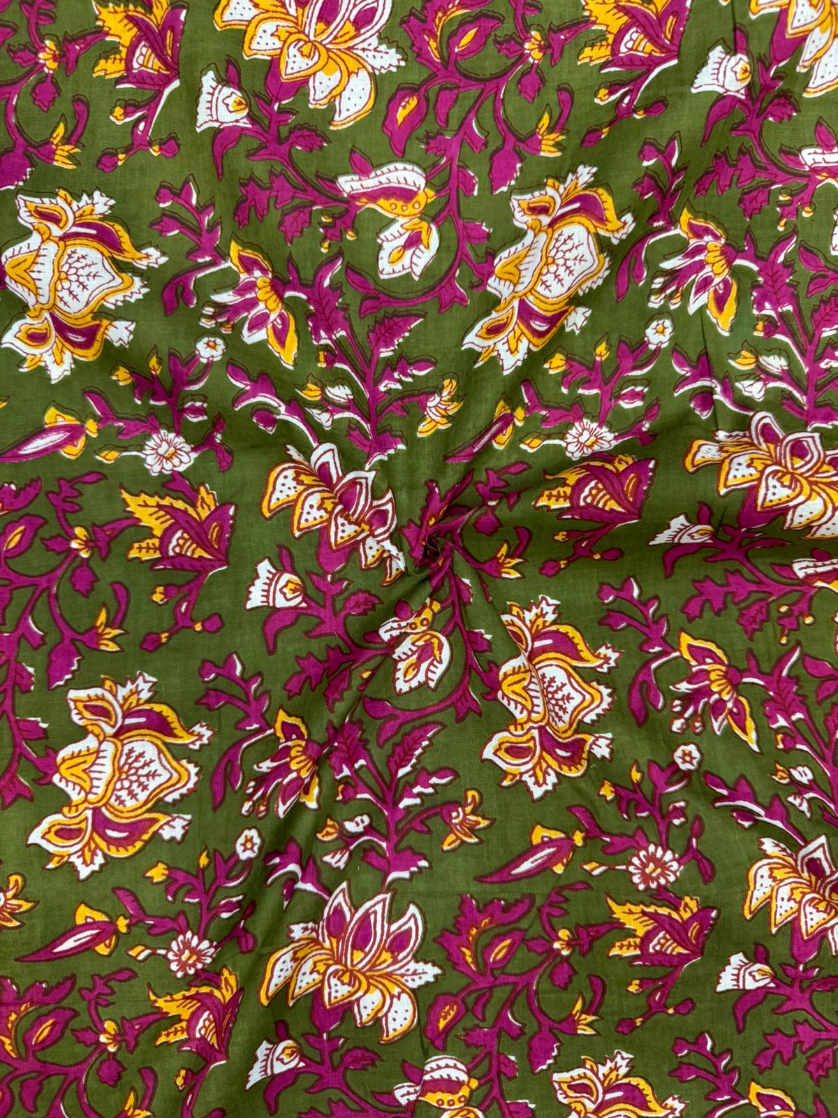 Mehandi Wine Petals Cotton Fabric