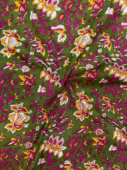 Mehandi Wine Petals Cotton Fabric