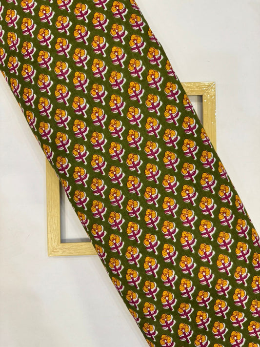 Mehandi Wine Booti Cotton Fabric