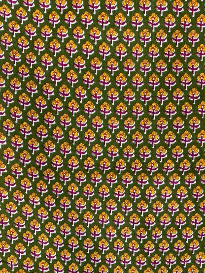 Mehandi Wine Booti Cotton Fabric
