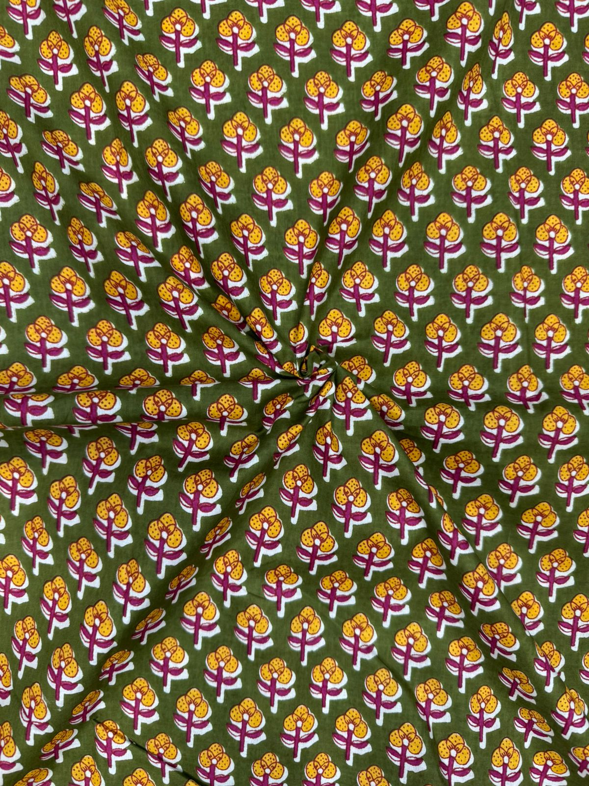 Mehandi Wine Booti Cotton Fabric