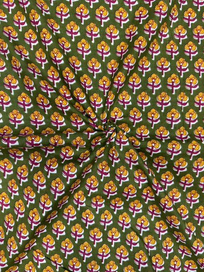 Mehandi Wine Booti Cotton Fabric