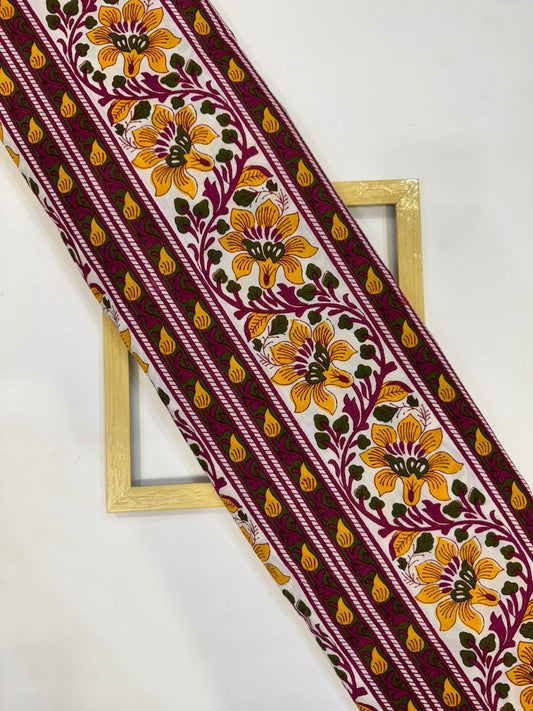 Mehandi Wine Panel Cotton Fabric