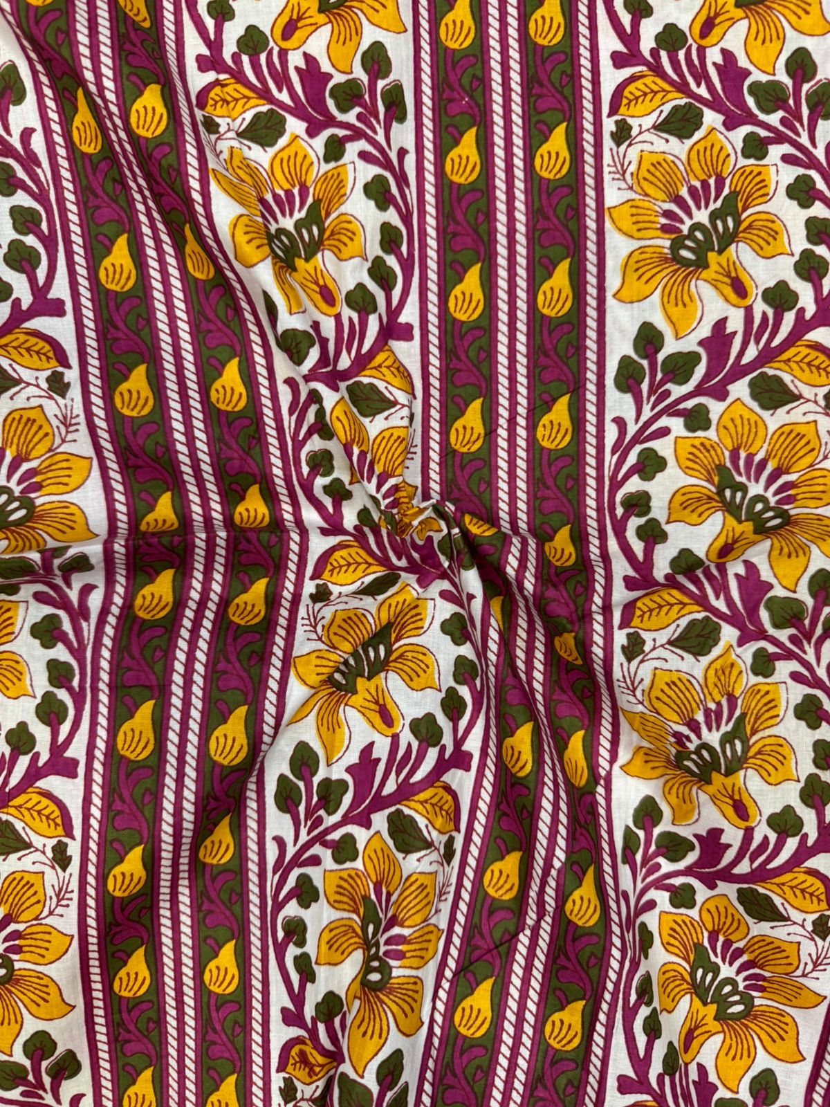 Mehandi Wine Panel Cotton Fabric