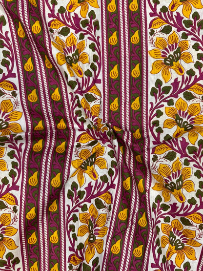 Mehandi Wine Panel Cotton Fabric