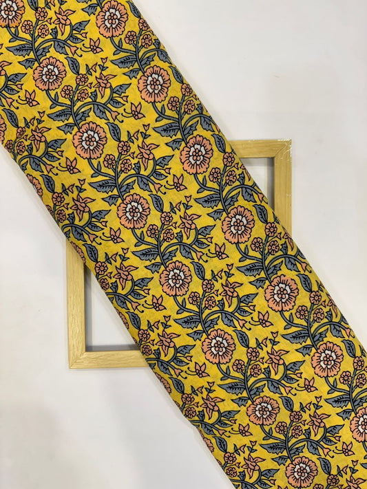 Yellow Jaal Cotton Fabric