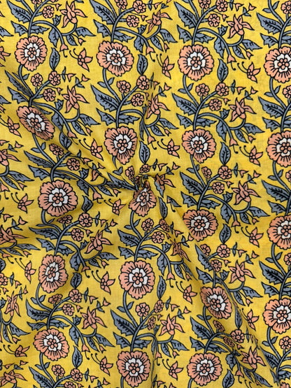 Yellow Jaal Cotton Fabric