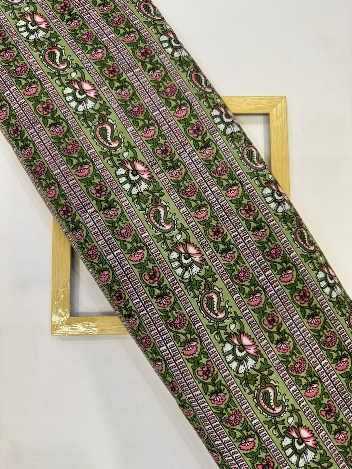 Green Paisley Stripes Cotton Fabric