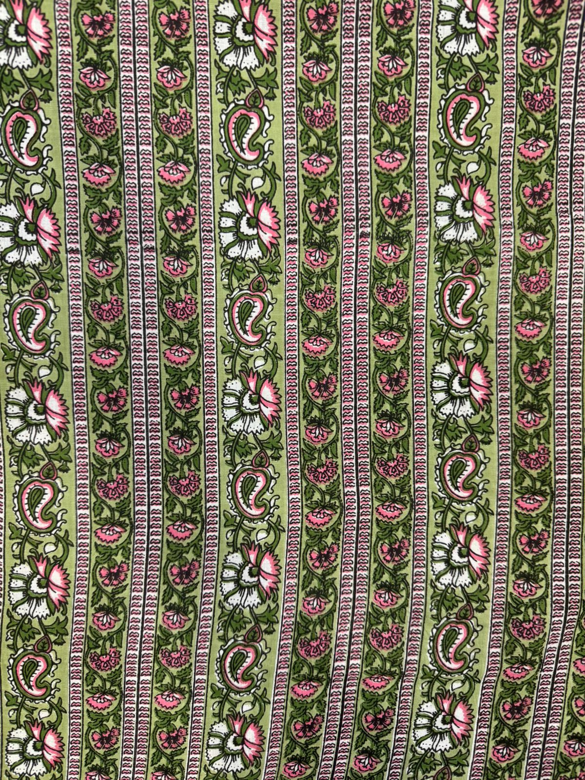Green Paisley Stripes Cotton Fabric