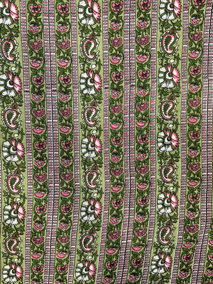 Green Paisley Stripes Cotton Fabric