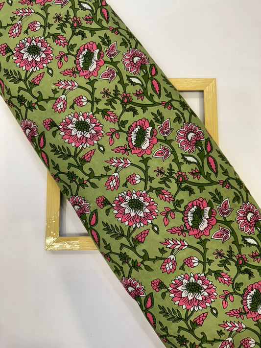 Green Floral Cotton Fabric