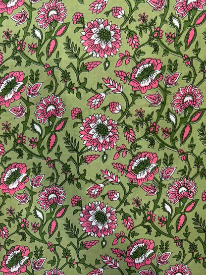 Green Floral Cotton Fabric