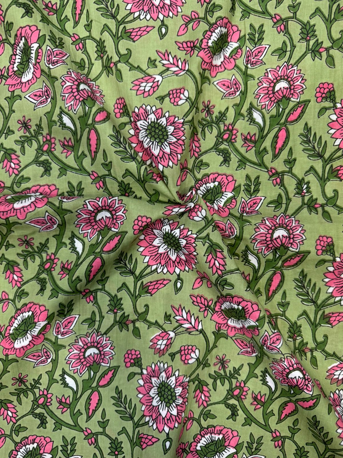 Green Floral Cotton Fabric