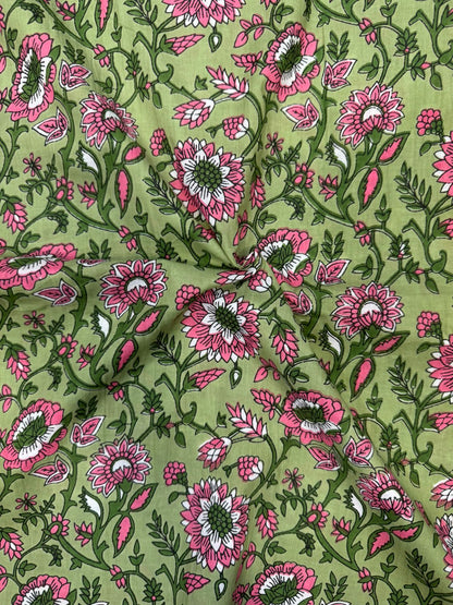 Green Floral Cotton Fabric