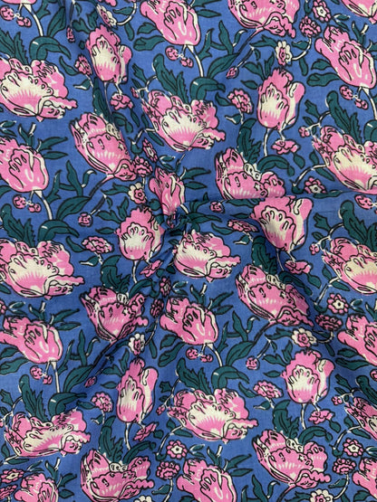 Blue Tulips Floral Cotton Fabric