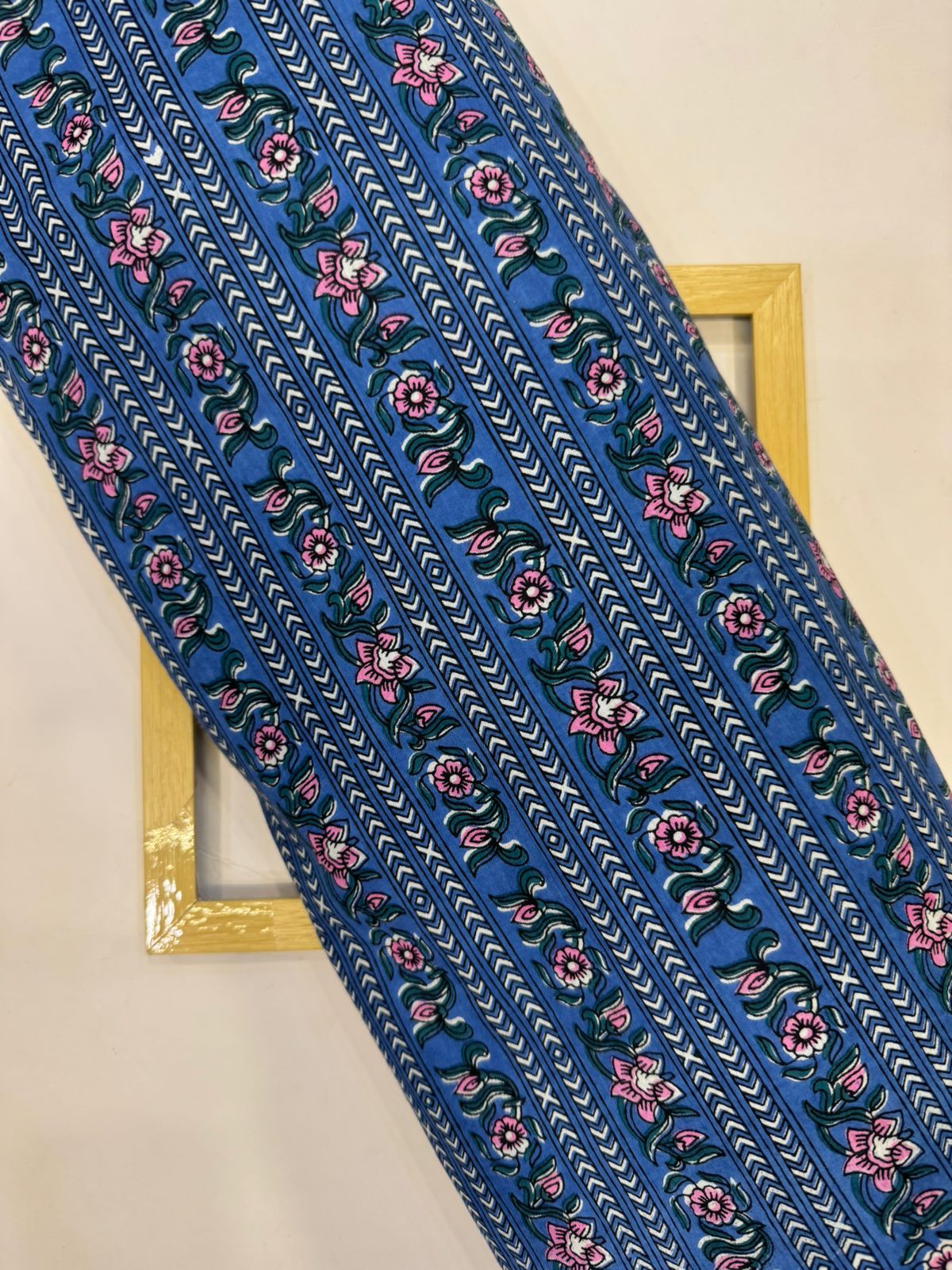 Blue Stripes Floral Cotton Fabric