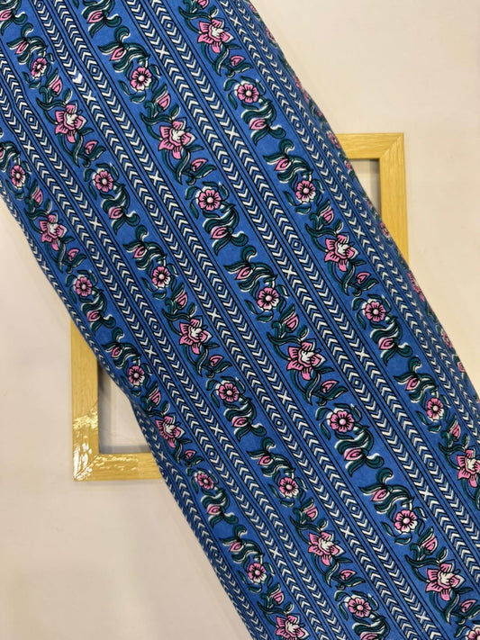 Blue Stripes Floral Cotton Fabric