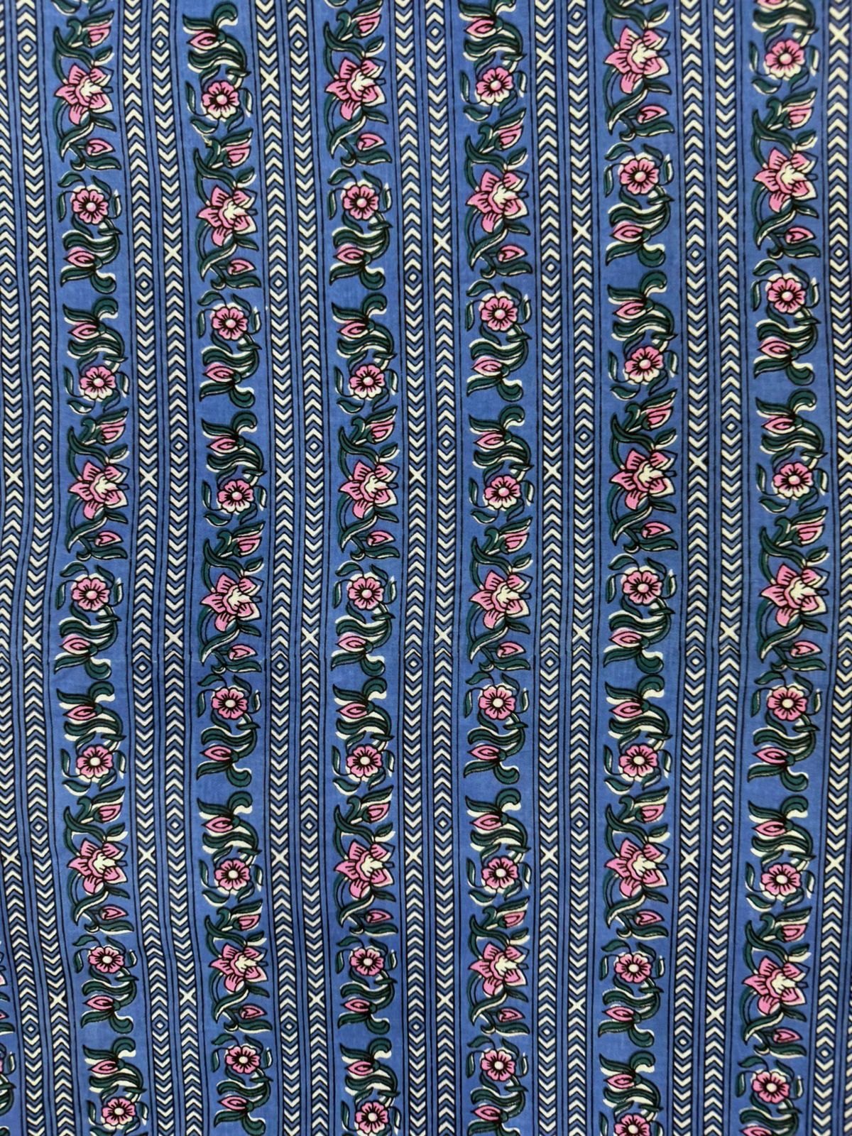 Blue Stripes Floral Cotton Fabric