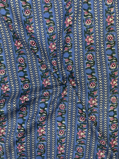 Blue Stripes Floral Cotton Fabric