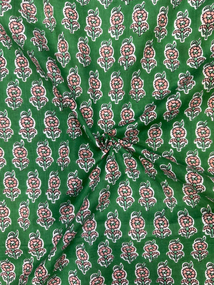 Emerald Green Booti Cotton Fabric