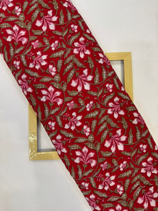 Red Florals Cotton Fabric